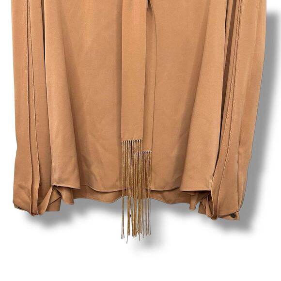 Kobi Halpern Tara Blouse Silk Women Sz Large Long Sleeve Fringed Tie Neck Copper - Picture 12 of 16